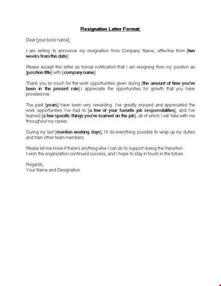 resignation letter format: ensure smooth transition & create new opportunities template