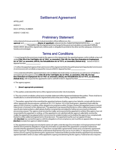 settlement agreement: understanding its implications for appellants and the agency template