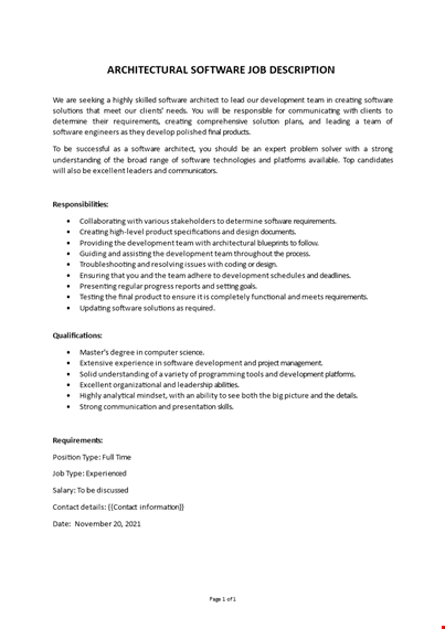 architectural software job description template