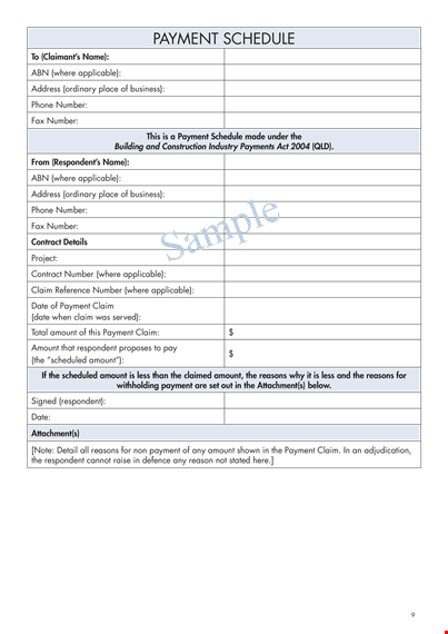 project payment schedule pdf | payment claim number, amount & applicable details template