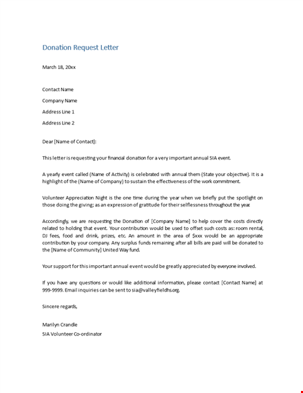 support our cause: donation request letter for company event - contact us today template