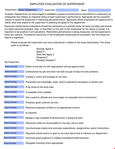 employee evaluation of supervisor template template