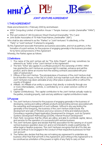 joint venture agreement template - create a solid agreement between parties template