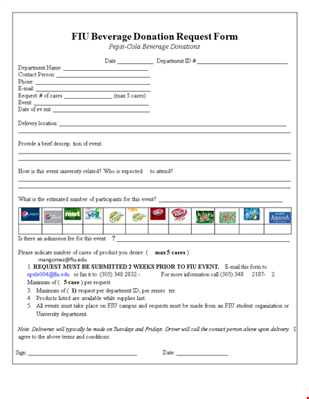 pepsi donation request form - request a donation for your event from pepsi's department template