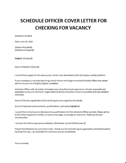 schedule officer cover letter template