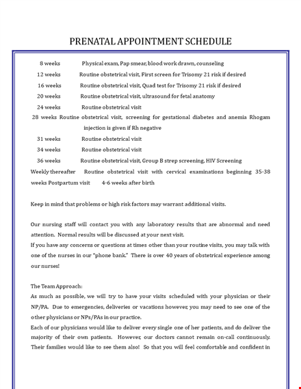 printable prenatal appointment schedule template