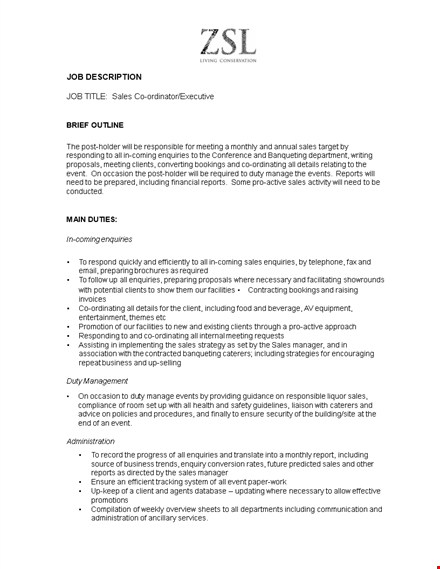 hospitality sales coordinator resume template