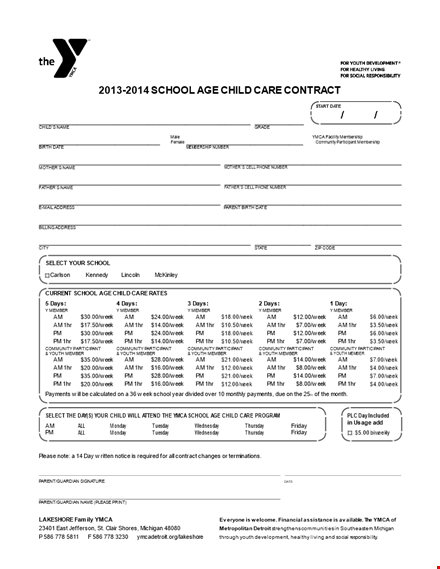 daycare contract | school for your child | parent's guide template