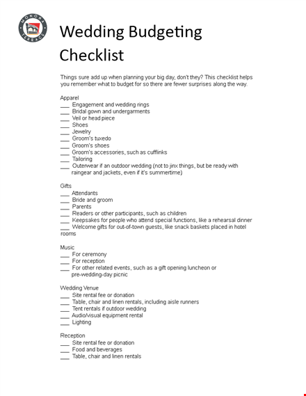 planed wedding budget checklist for download owhafvctd template