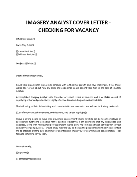 imagery analyst cover letter template