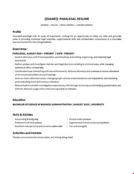paralegal resume template