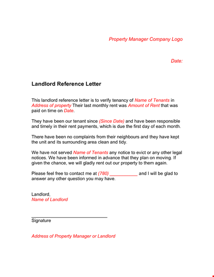 landlord reference letter template template