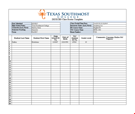 class roster template - manage and organize your students with ease template