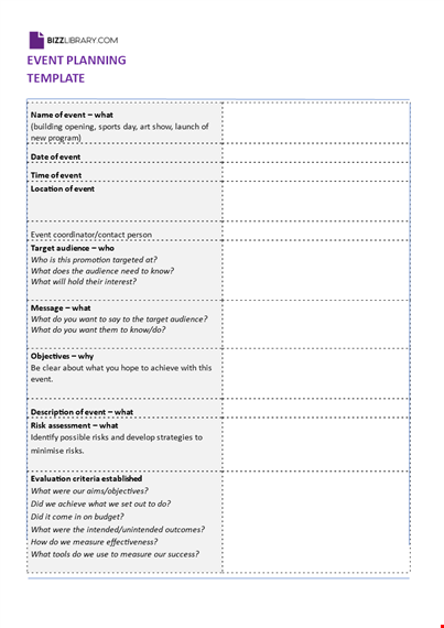 event planning template template