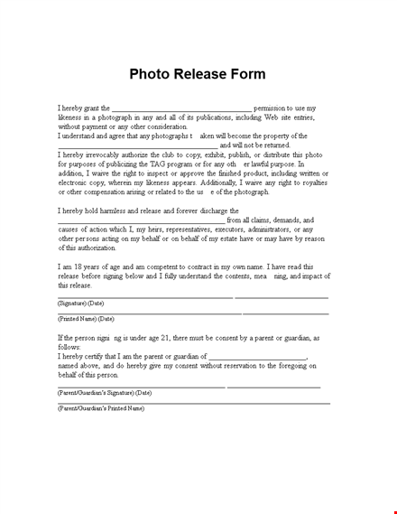 free photo release form template template