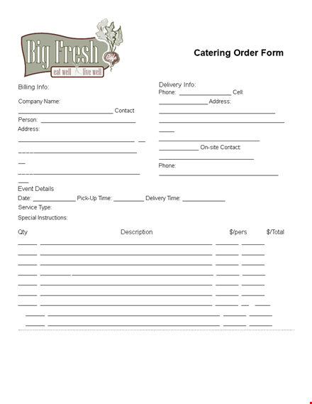 printable catering order form template template