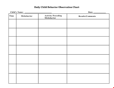 child behavior chart | daily observations, misbehavior tracking template