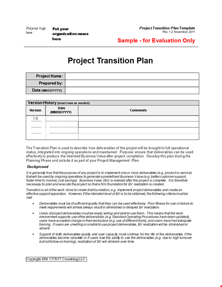 effective transition plan template for project maintenance - download now template