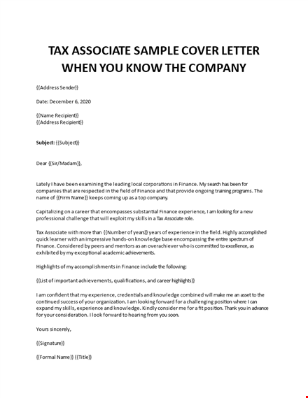 tax associate cover letter  template