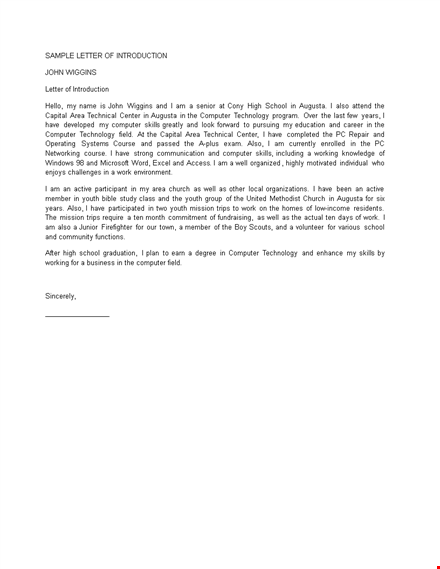 letter of introduction template template
