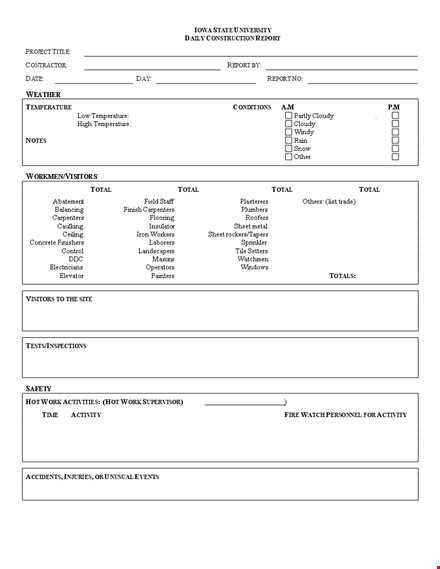 professional daily construction report template word template