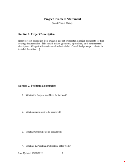 problem statement template | effective project analysis section available template