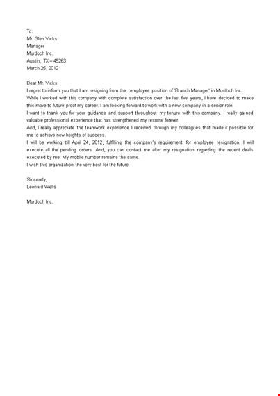 thank you letter to employee after resignation template