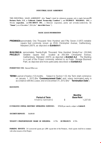 industrial land lease agreement template template