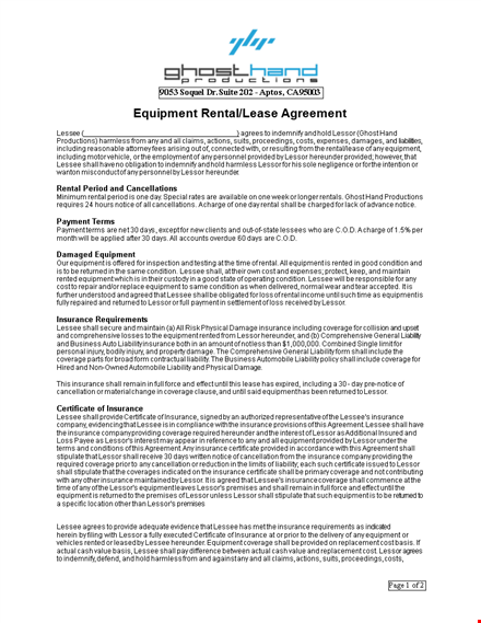 equipment rental agreement template