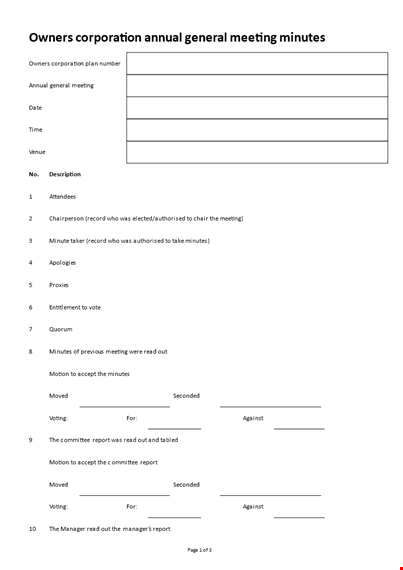 corporate minutes: voting, moved & seconded - efficient document templates template