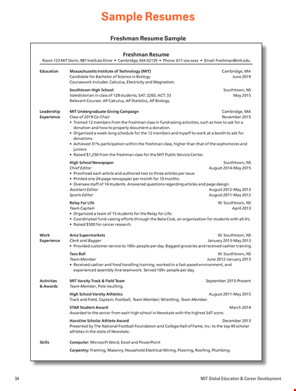 undergraduate resume sample template
