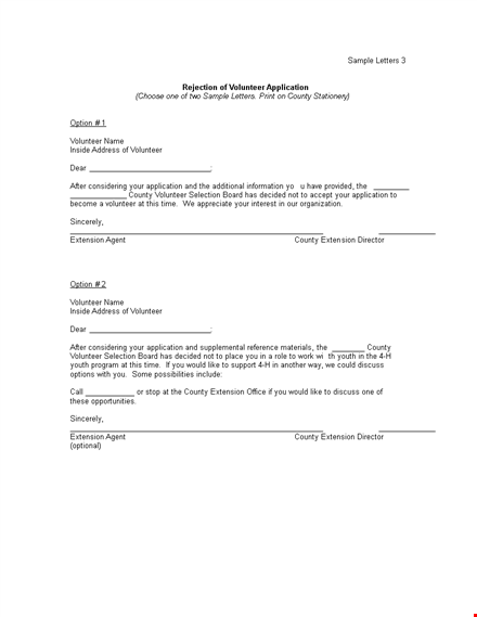 volunteer request rejection.rejection of vol sample letter template