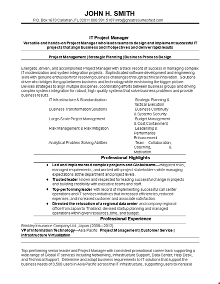 project resume - enhance your business management skills | pacific template