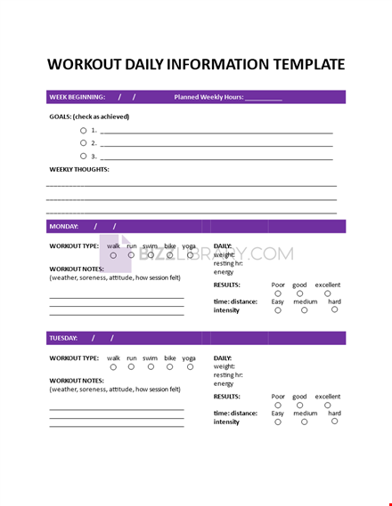 workout progress log template