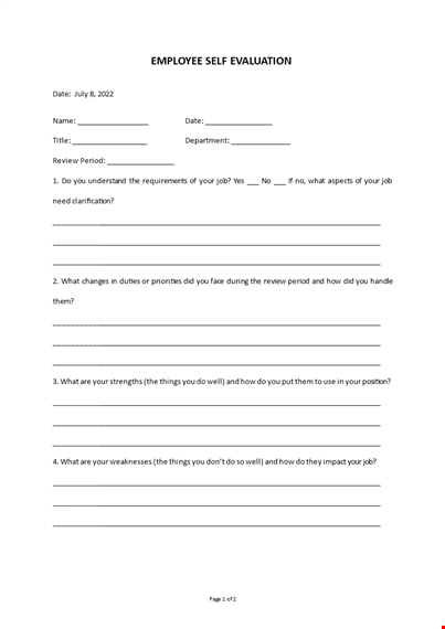 employee self evaluation template template