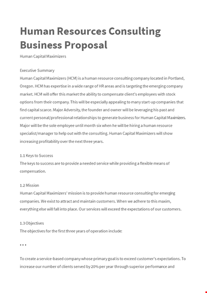 consulting proposal template for human capital | companies, emerging template