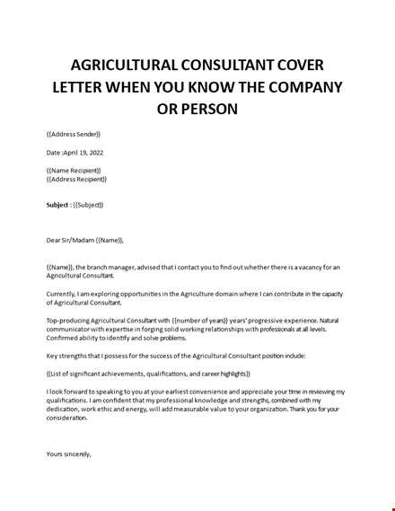 agricultural consultant application letter template