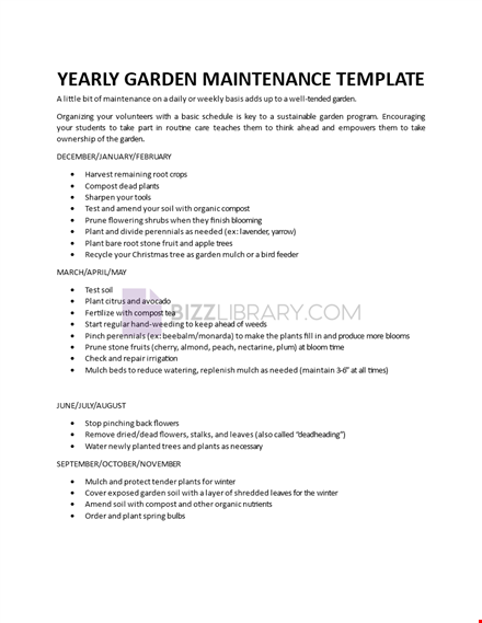 garden maintenance plan template