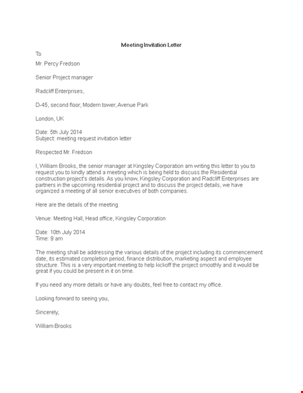 formal meeting invitation letter template