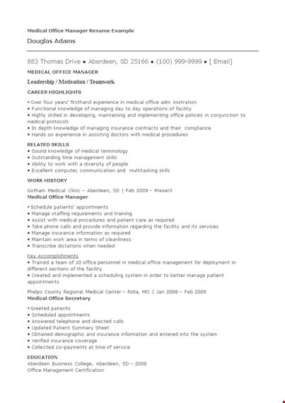 medical office manager resume example template