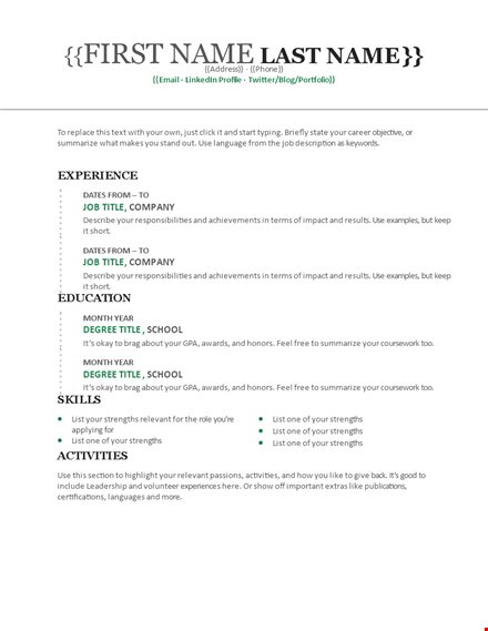 resume layout template