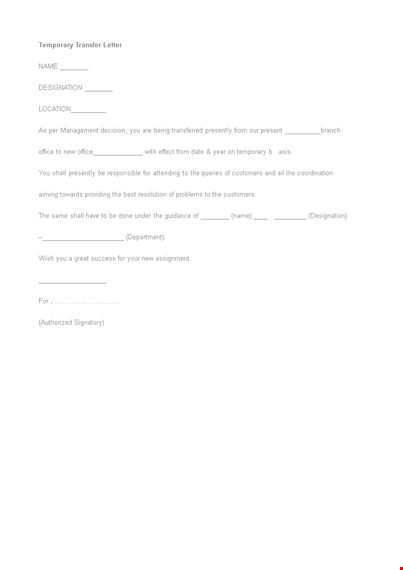 employee temporary transfer letter example template