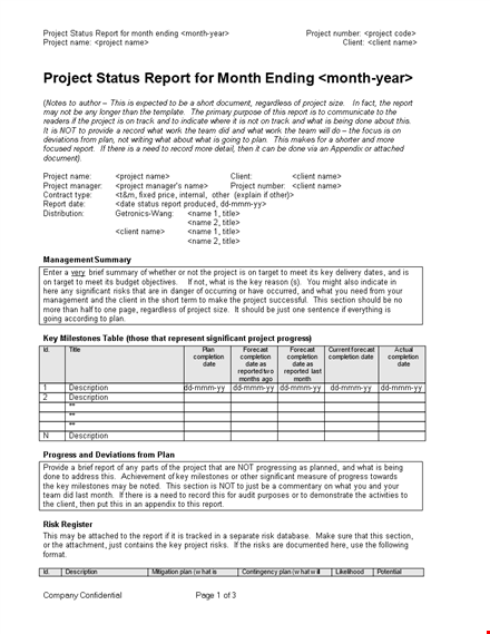 monthly project report template