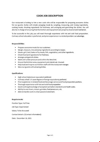 cook job description template