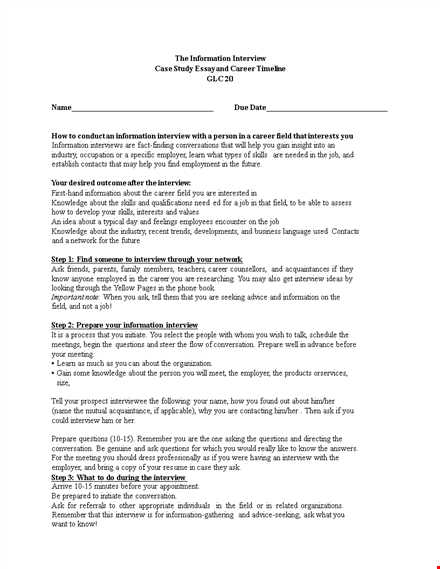 career interview case study essay: exploring the field and gathering information template