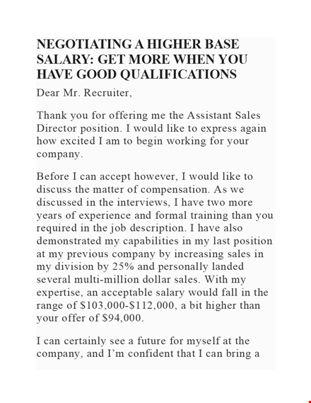 salary negotiation letter: thanking a company for higher sales salary template