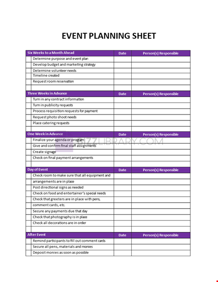 event planning sheet template