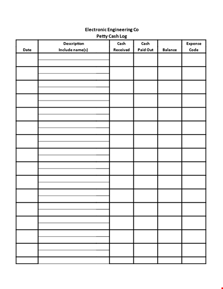 electronic petty cash log for engineering department template
