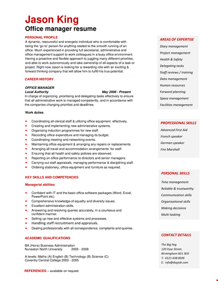 office manager curriculum vitae - expertly manage staff and office operations template