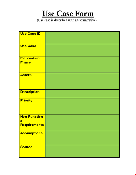 use case table template template